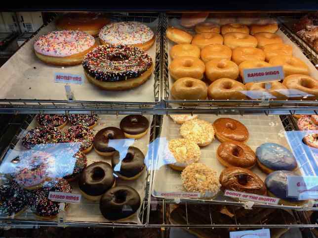 Dreamy doughnut case at Rocket Doughnuts in Fairhaven Bellingham Washington
