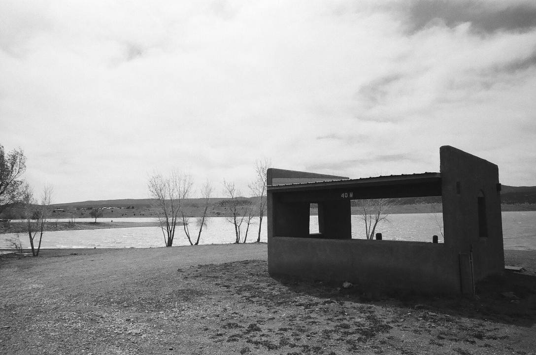 Picnic Pavilion at Storrie Lake State Park in Las Vegas, New Mexico 35mm film photograph shot on Kodak Tri-X 400 with Nikon F2