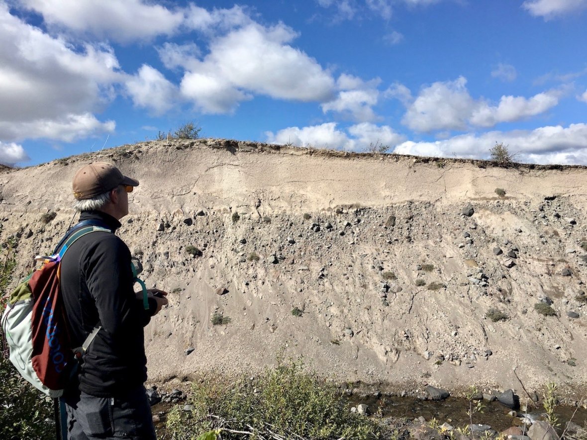 Wall of pumice eroded by the creek in Mount St. Helens National Volcanic Monument