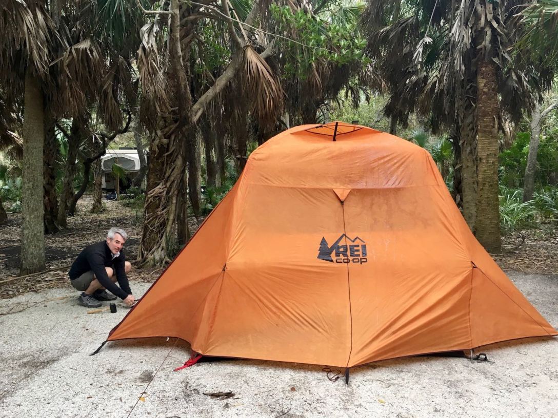 Pitching the ten - Camping in our REI Grand Hut 4 in Fort De Soto Park near St. Petersburg, Florida